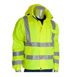 4X Class 3 Rain Jacket W/B PU Ctd D-ring Zip Cl. Hd. 2in.