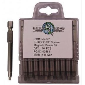 #2x2-3/4&quot; SQ MAGNETIC POWER BIT 10/PK